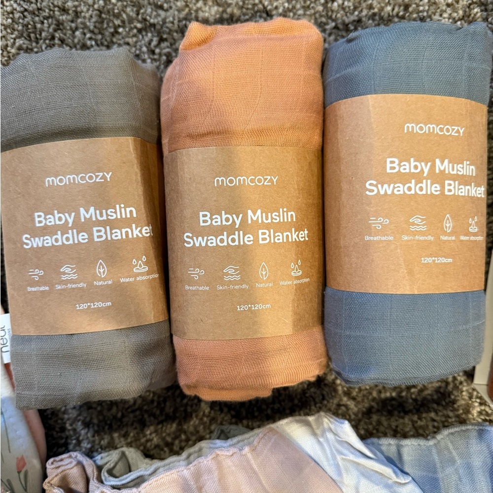 Bundle of New Baby Burp Cloths, Swaddles, & Bibs - Picture 2 of 4